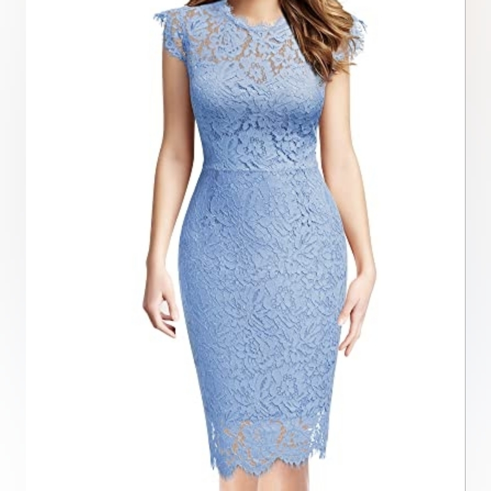 Miusol Light Blue Lace Sheath Dress – Size Small